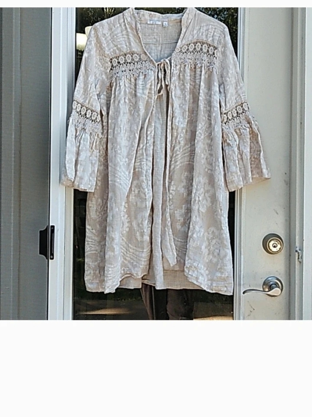 Kaktus Cream Lace-Trim Boho Tie-Front Jacket